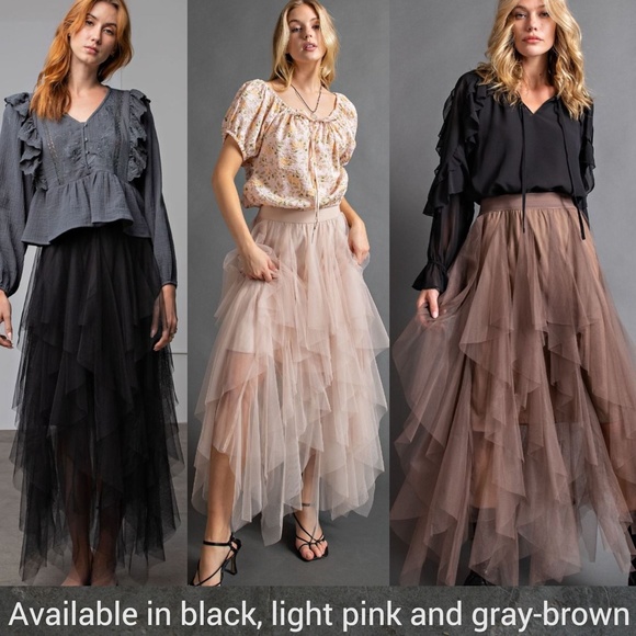 EASEL "Fairy Tale" Tiered Mesh Overlay Waterfall Lined Midi Maxi Ballerina Skirt - Picture 12 of 16